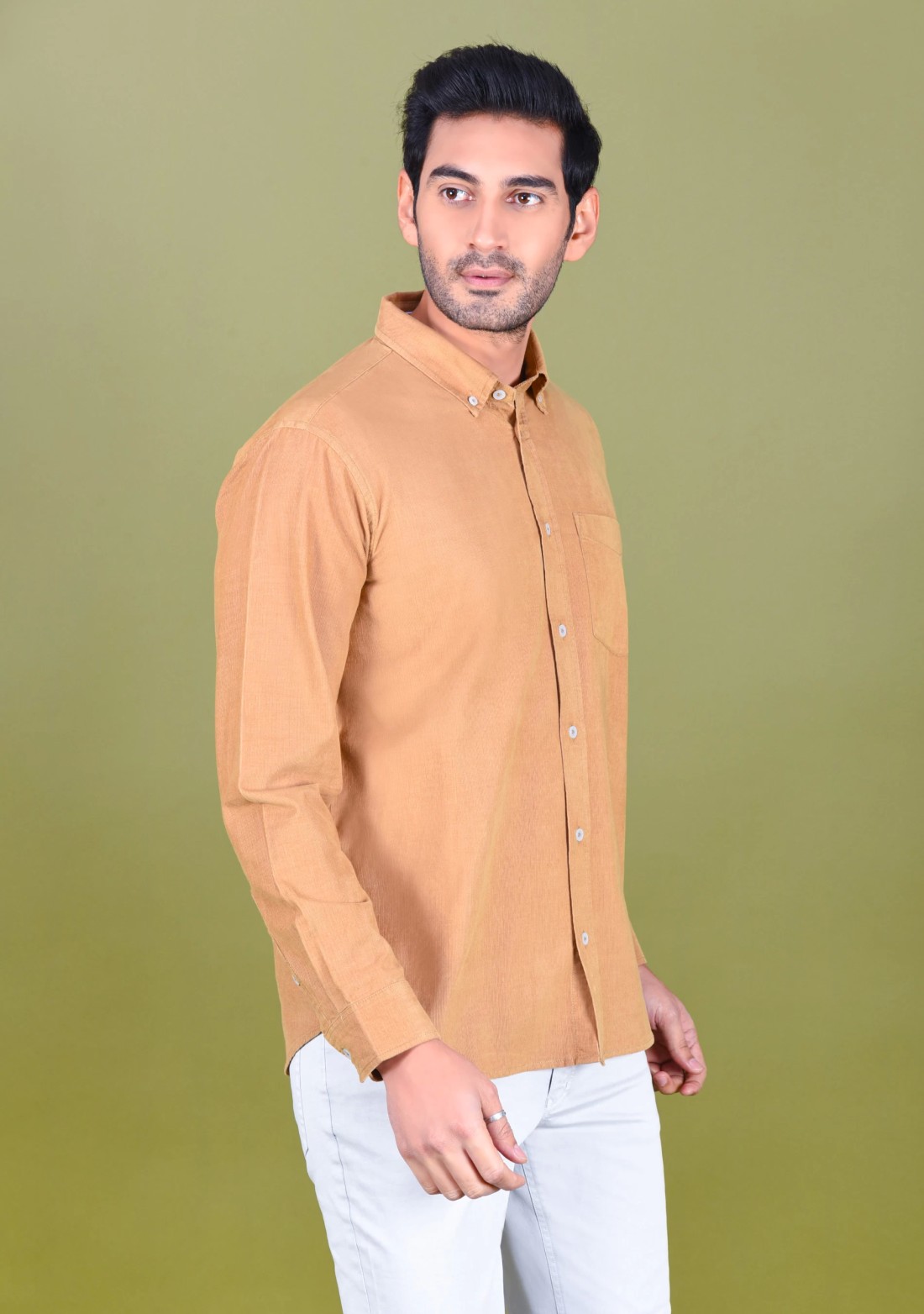 Beige Regular Fit Corduroy Men's shirt