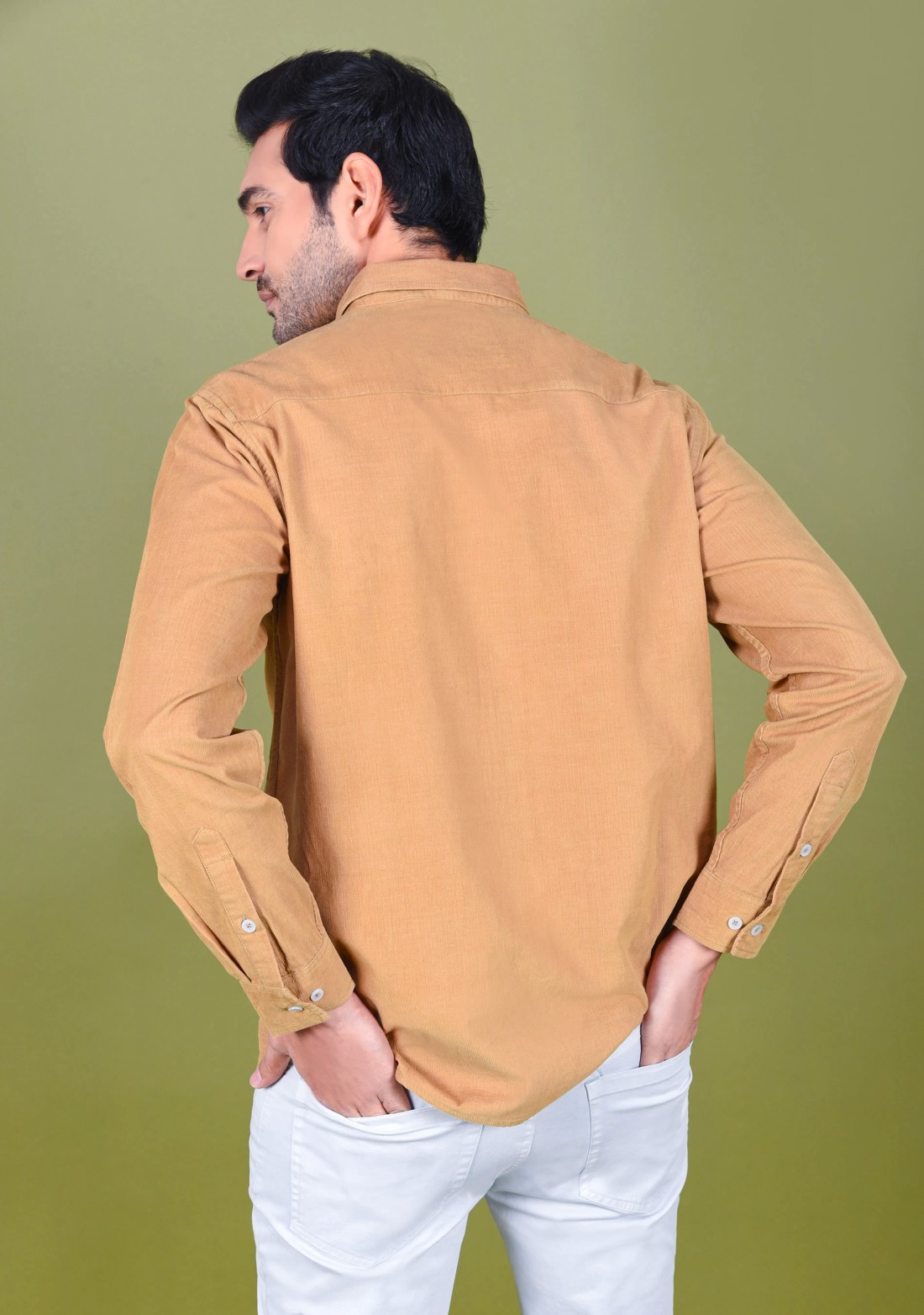 Beige Regular Fit Corduroy Men's shirt