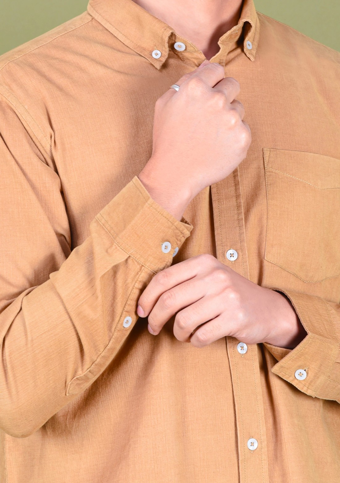 Beige Regular Fit Corduroy Men's shirt