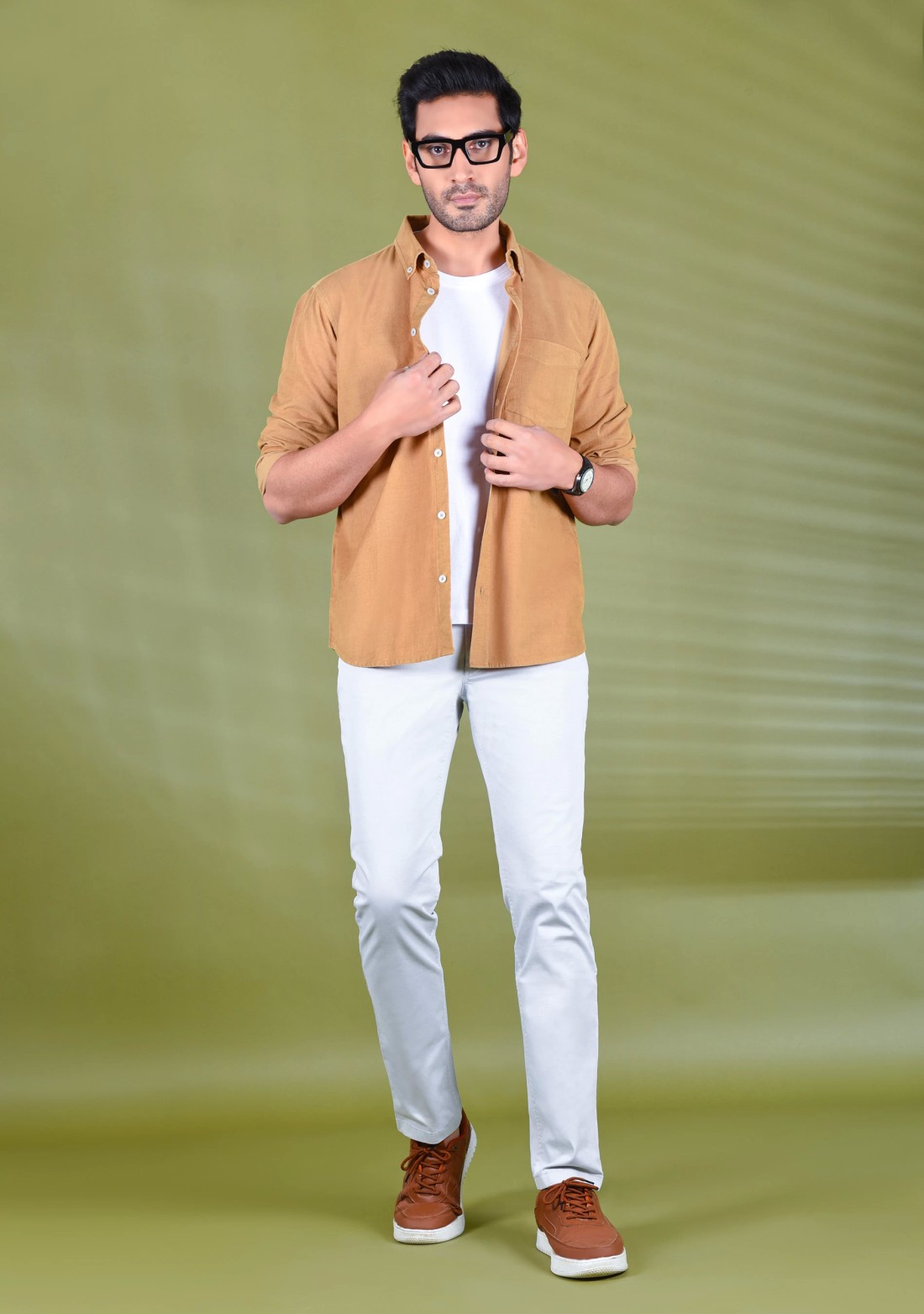 Beige Regular Fit Corduroy Men's shirt