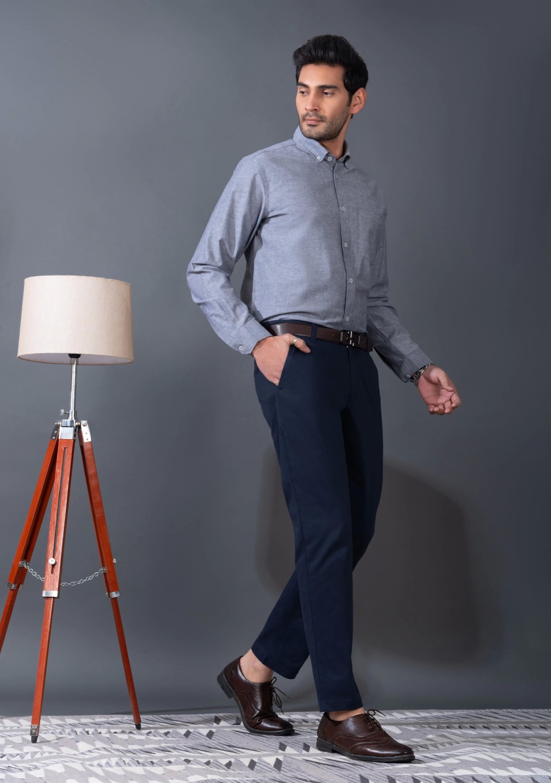 Men's Navy Cotton Slim Fit Casual Trouser