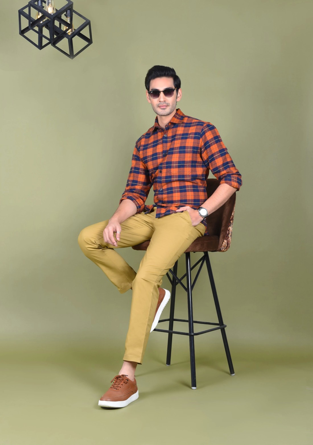 Men's Khaki Cotton Slim Fit Casual Trouser