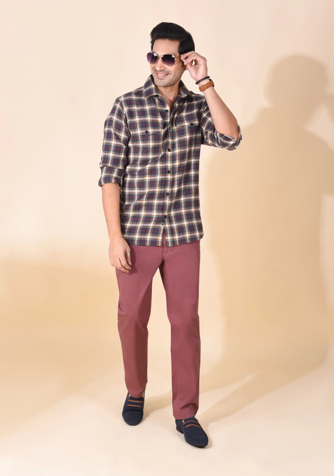 Men's Mauve Cotton Slim Fit Casual Trousers