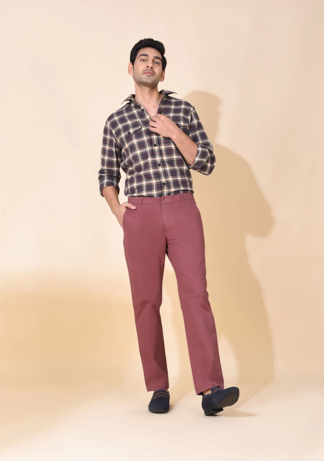 Men's Mauve Cotton Slim Fit Casual Trousers