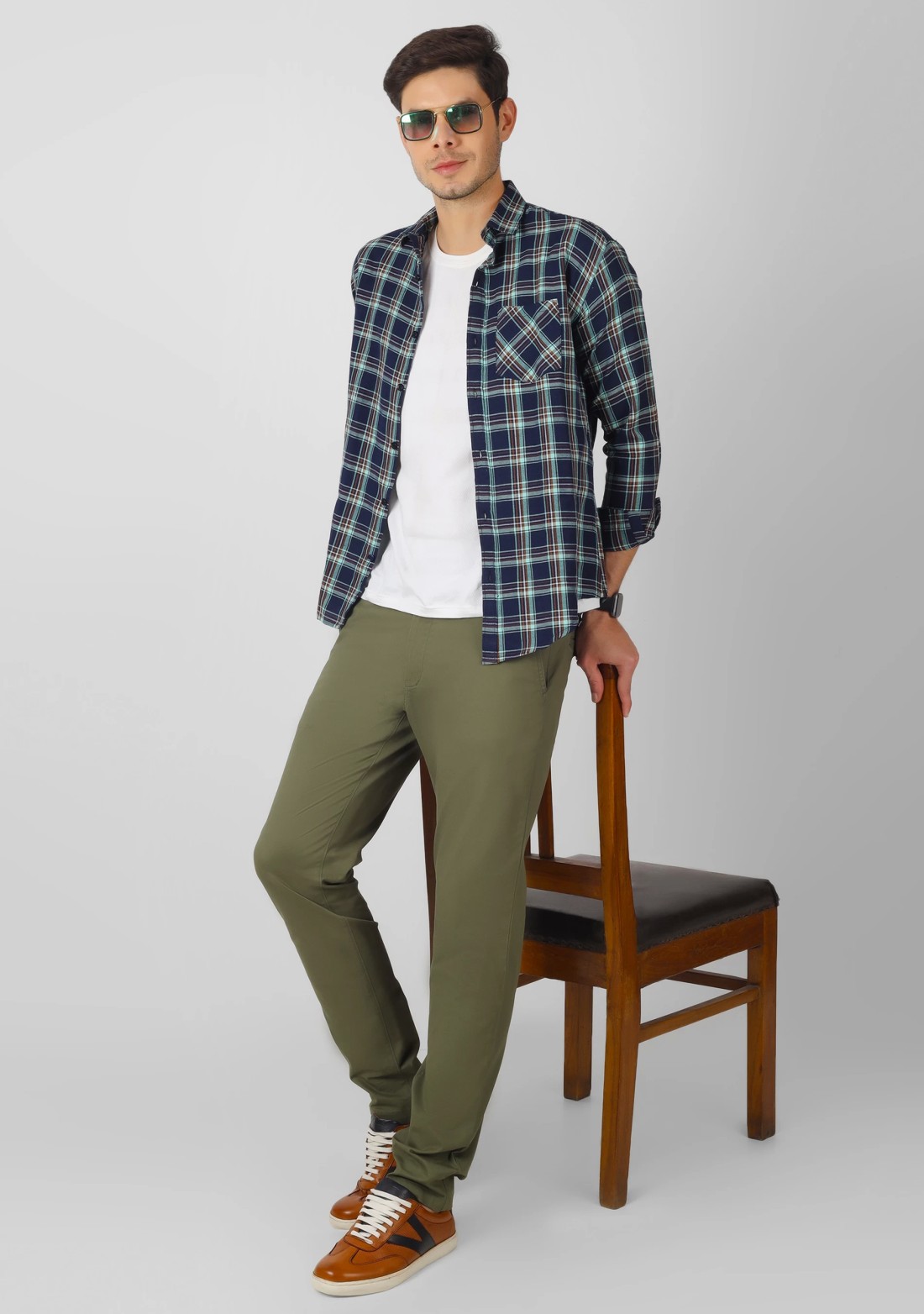 Men's Olive Cotton Slim Fit Casual Trouser