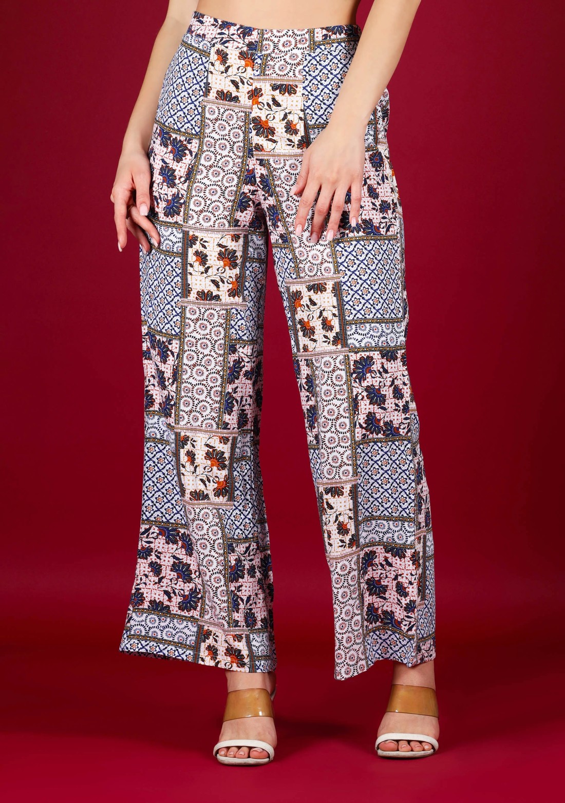 Multi Patch Print Rayon Palazzo Pant