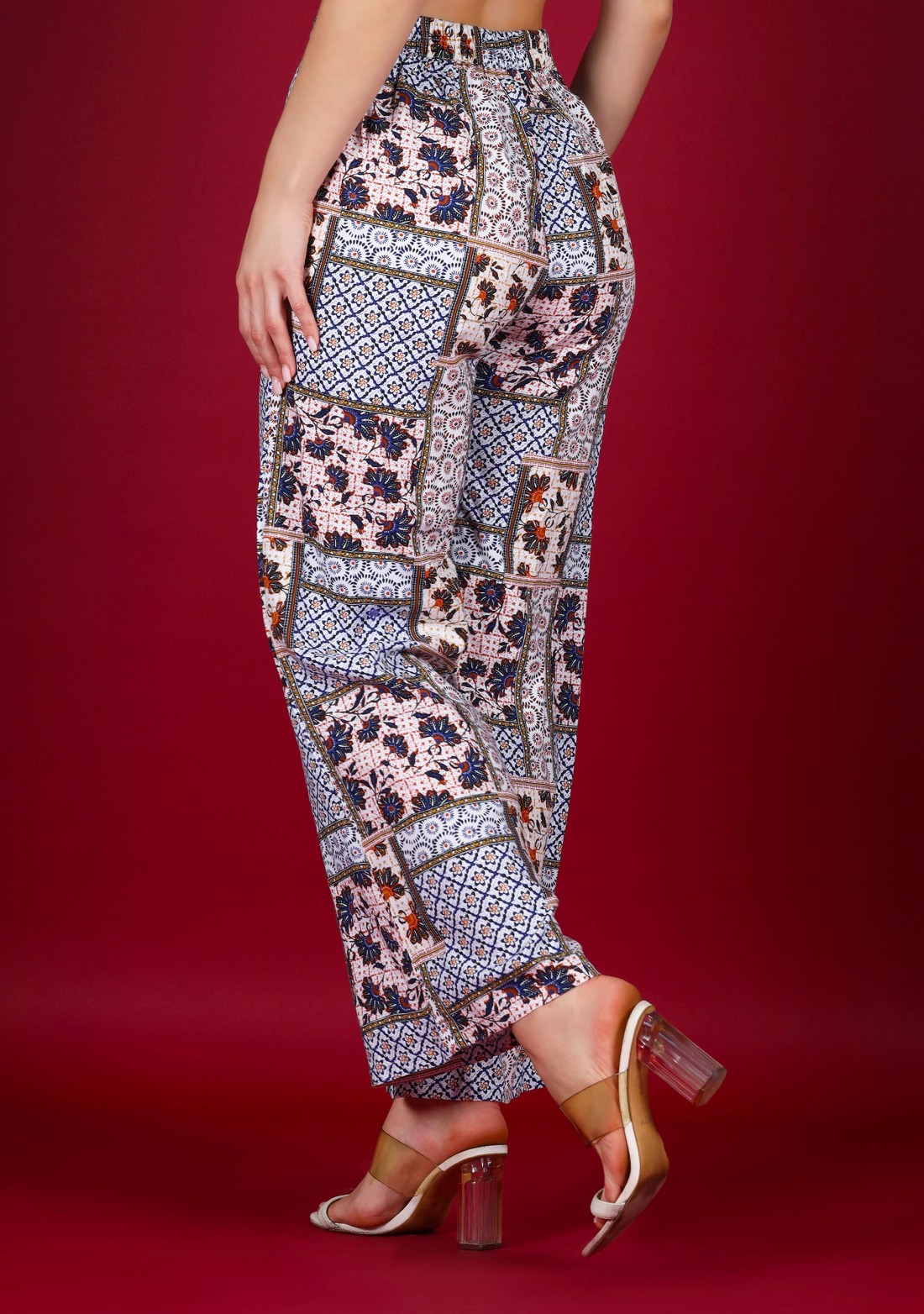 Multi Patch Print Rayon Palazzo Pant