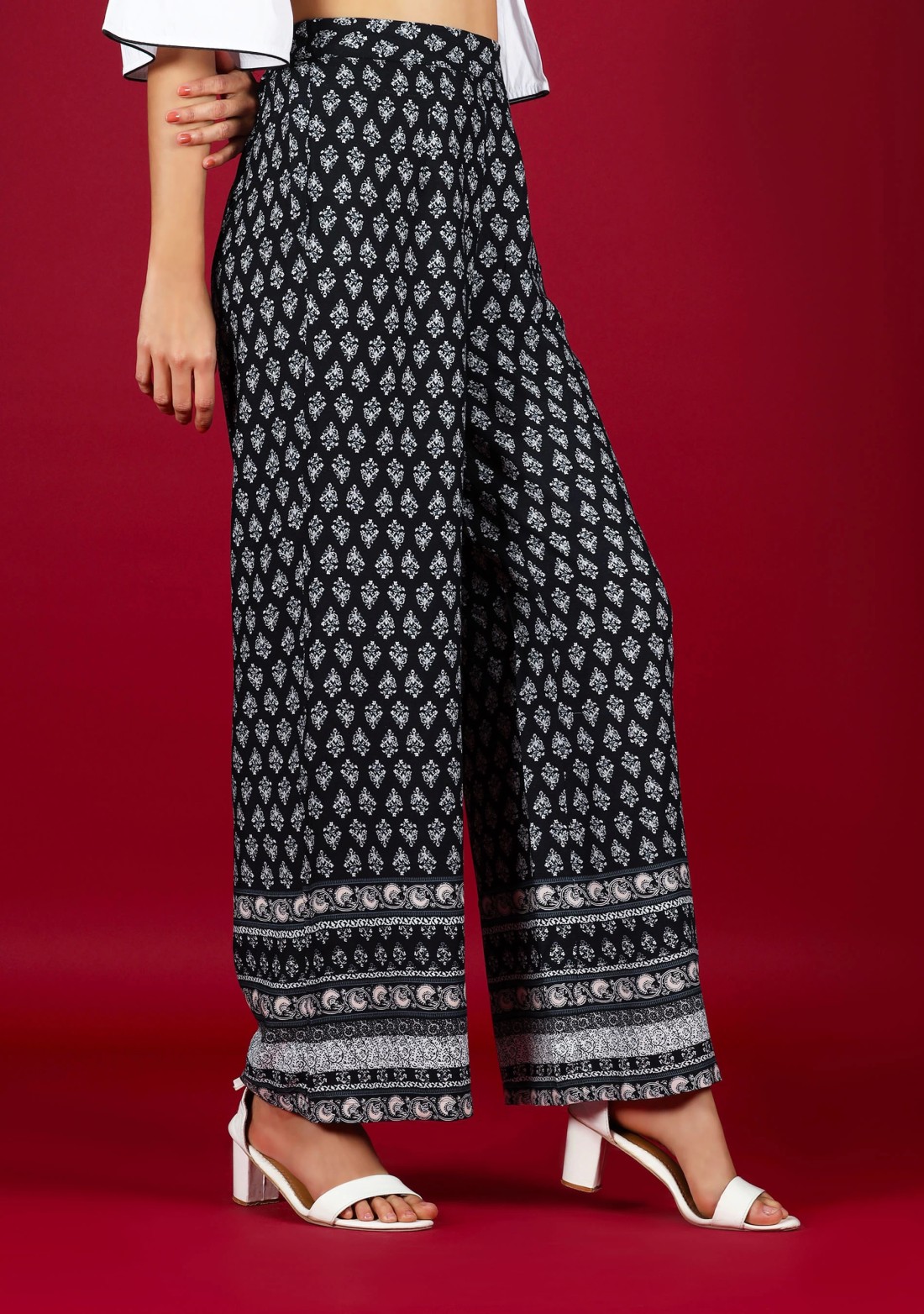 Ethnic Motif Border Print Rayon Palazzo Pant