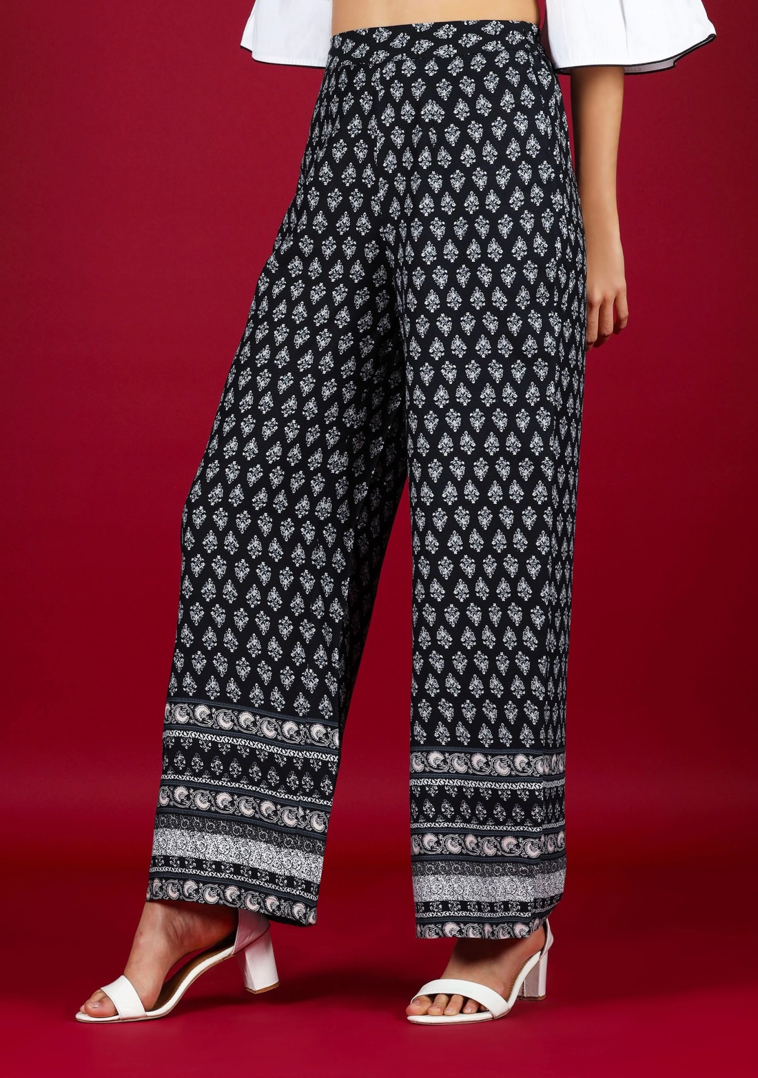 Ethnic Motif Border Print Rayon Palazzo Pant