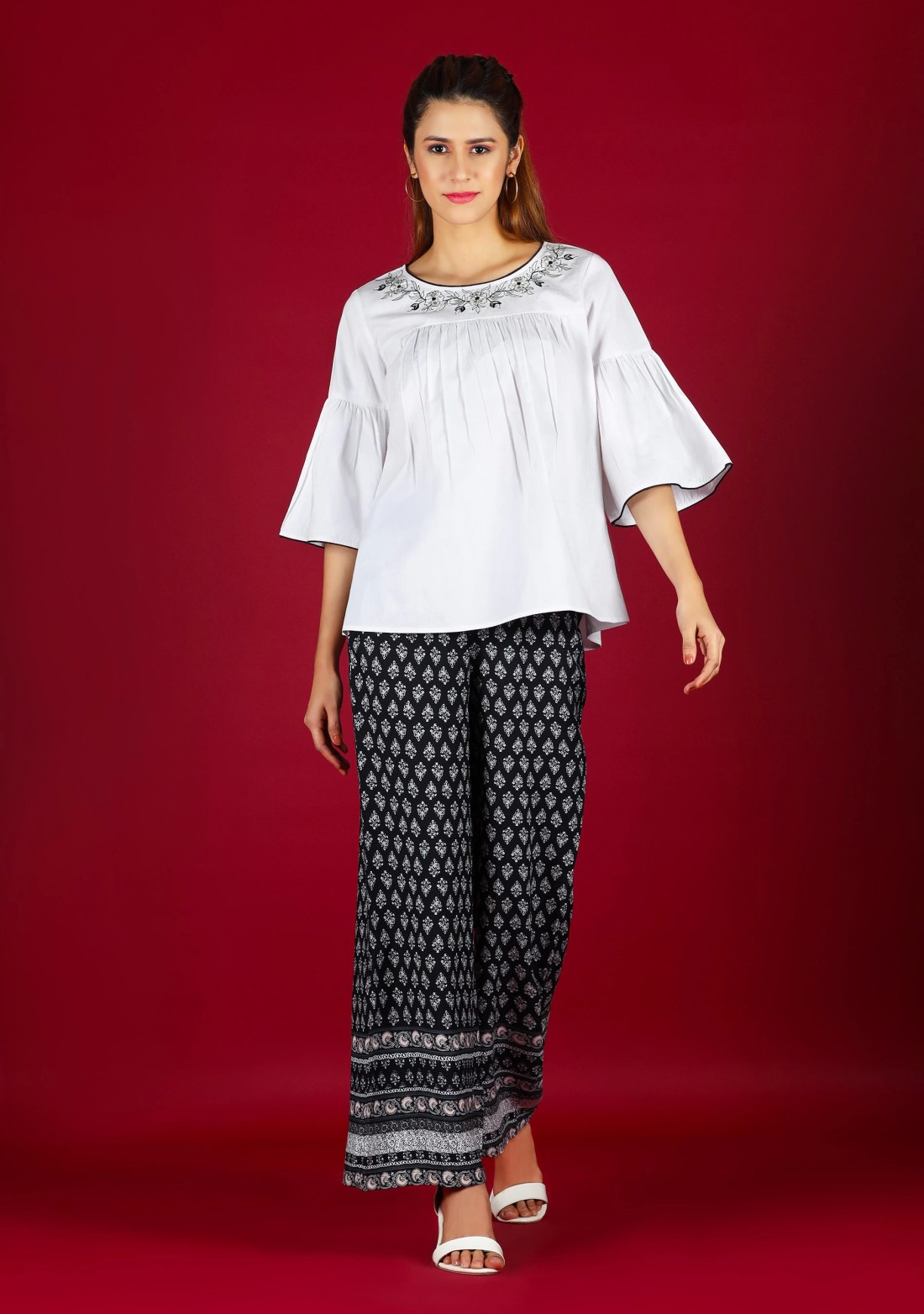 Ethnic Motif Border Print Rayon Palazzo Pant