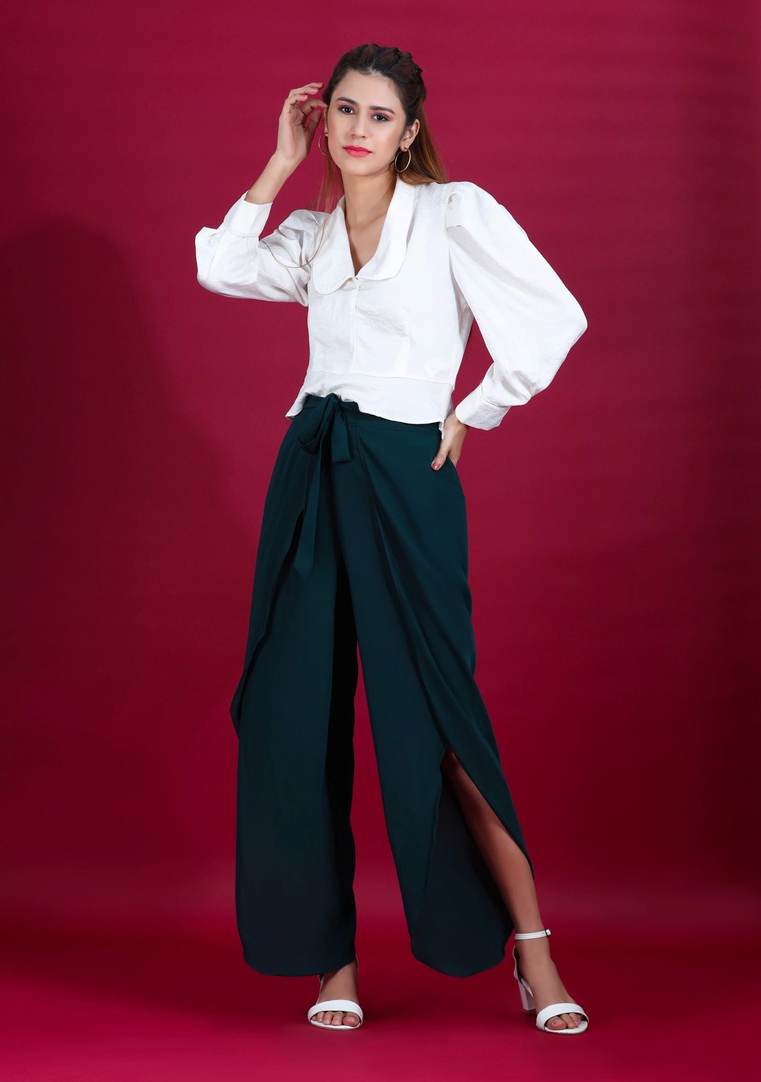 Green Wrap Around Heavy Georgette Pant