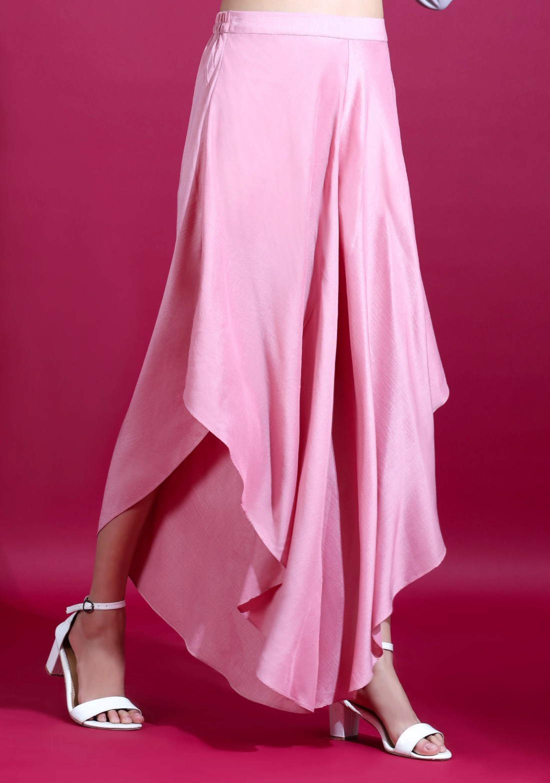 Soft Pink Asymmetrical Flared Pants