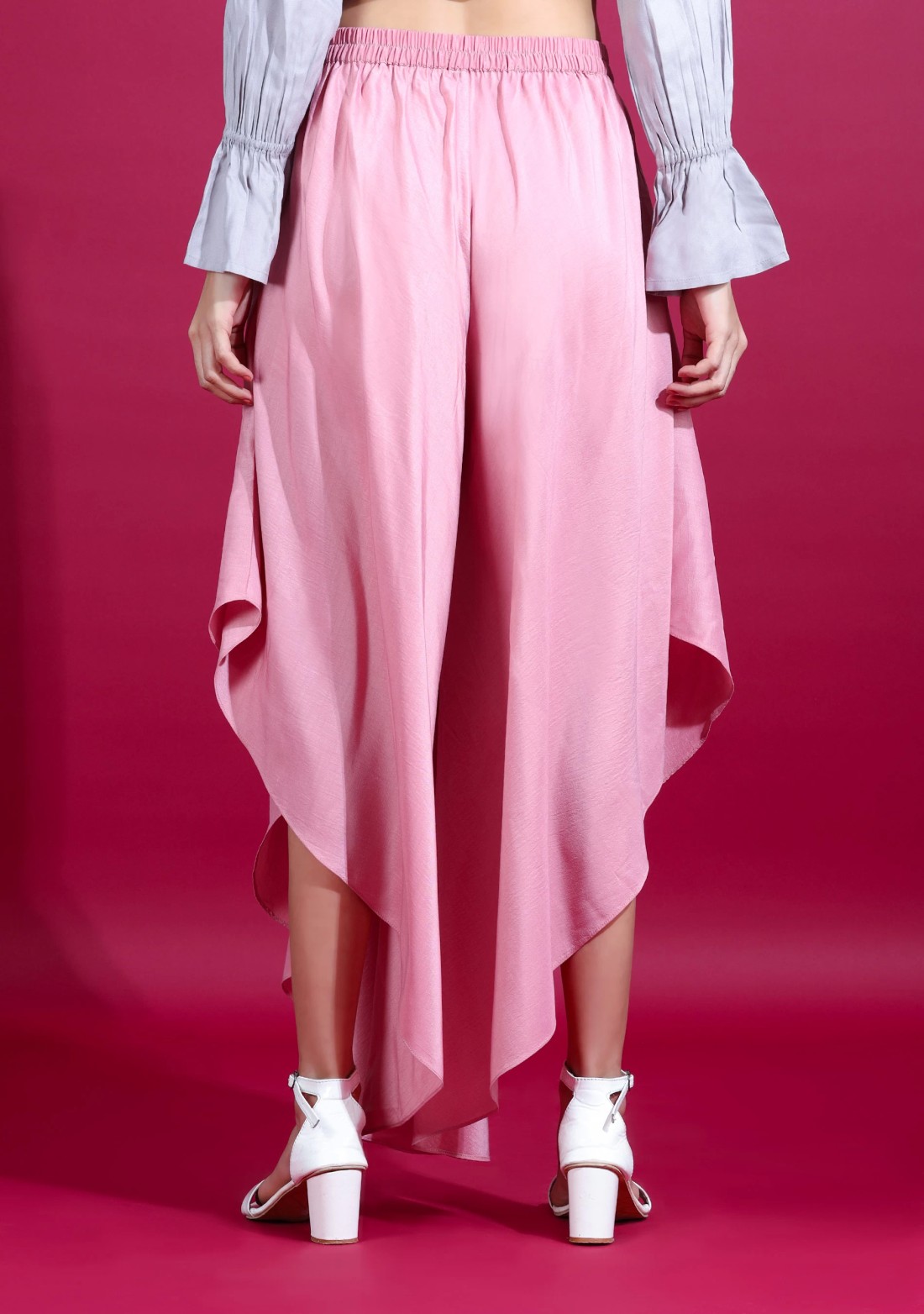 Soft Pink Asymmetrical Flared Pants