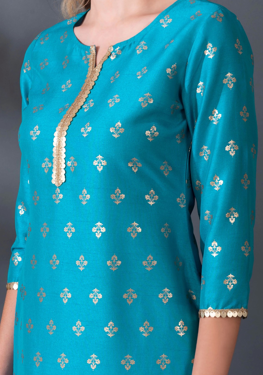 Blue Crepe Silk Foil Printed Straight Kurta