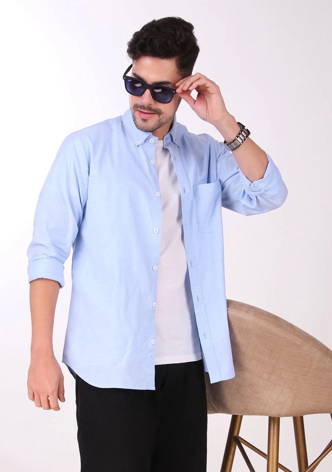 Sky Blue Regular Fit Men's Oxford Shirt