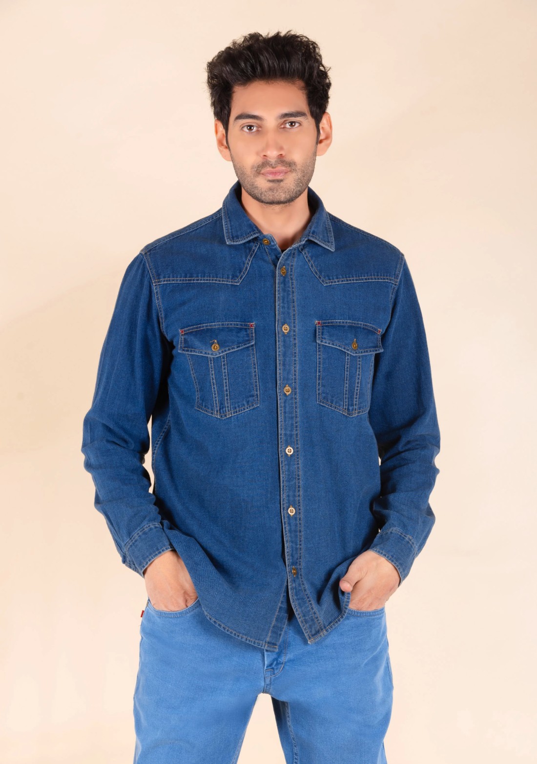 Blue Regular Fit Men's Denim Shirt