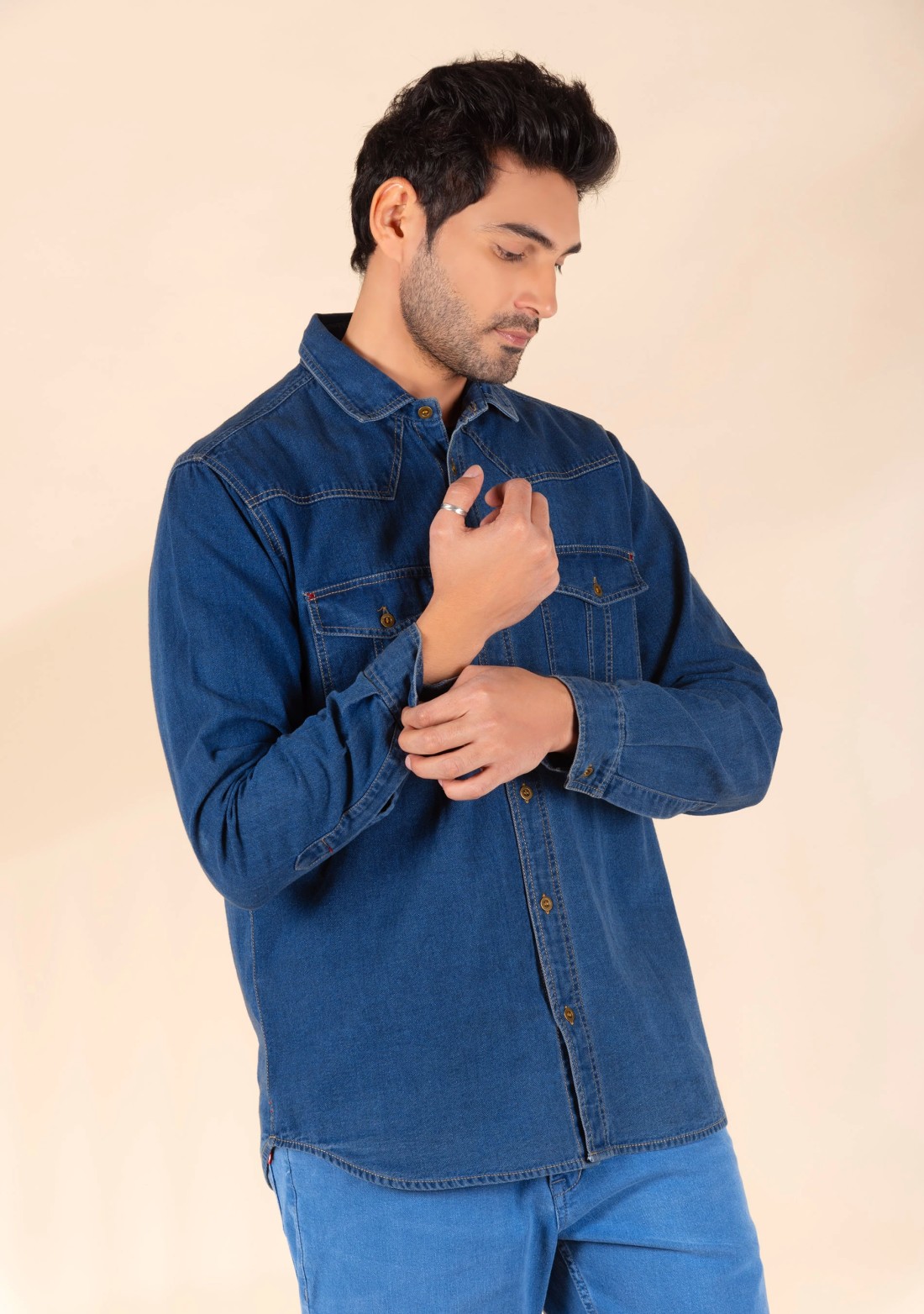 Blue Regular Fit Men's Denim Shirt