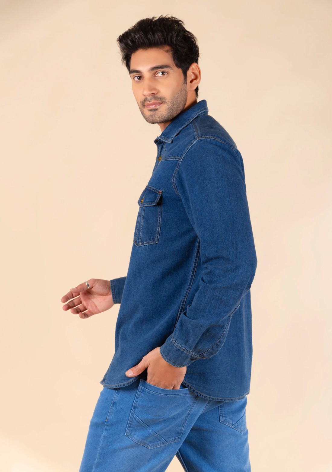 Blue Regular Fit Men's Denim Shirt