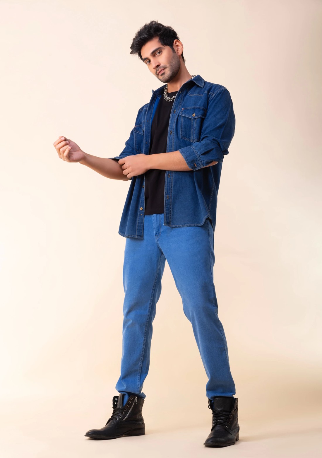 Blue Regular Fit Men's Denim Shirt