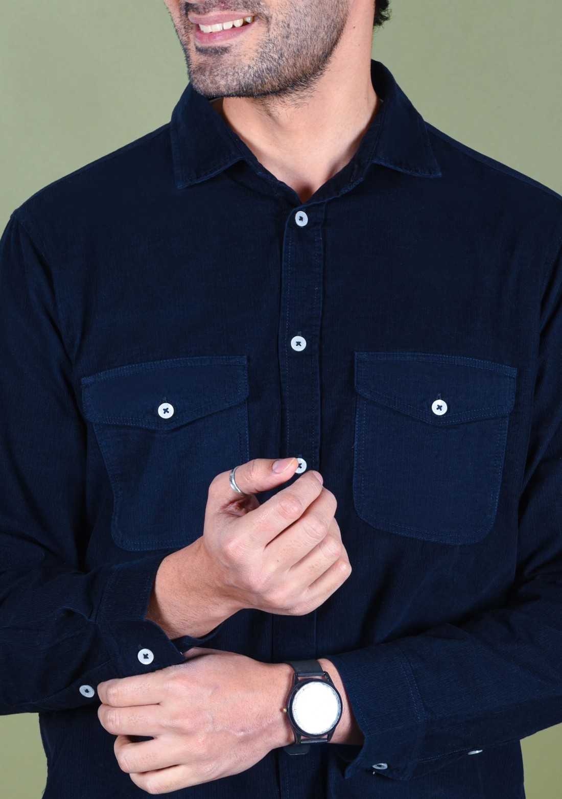 Blue Regular Fit Corduroy Men's Shirt