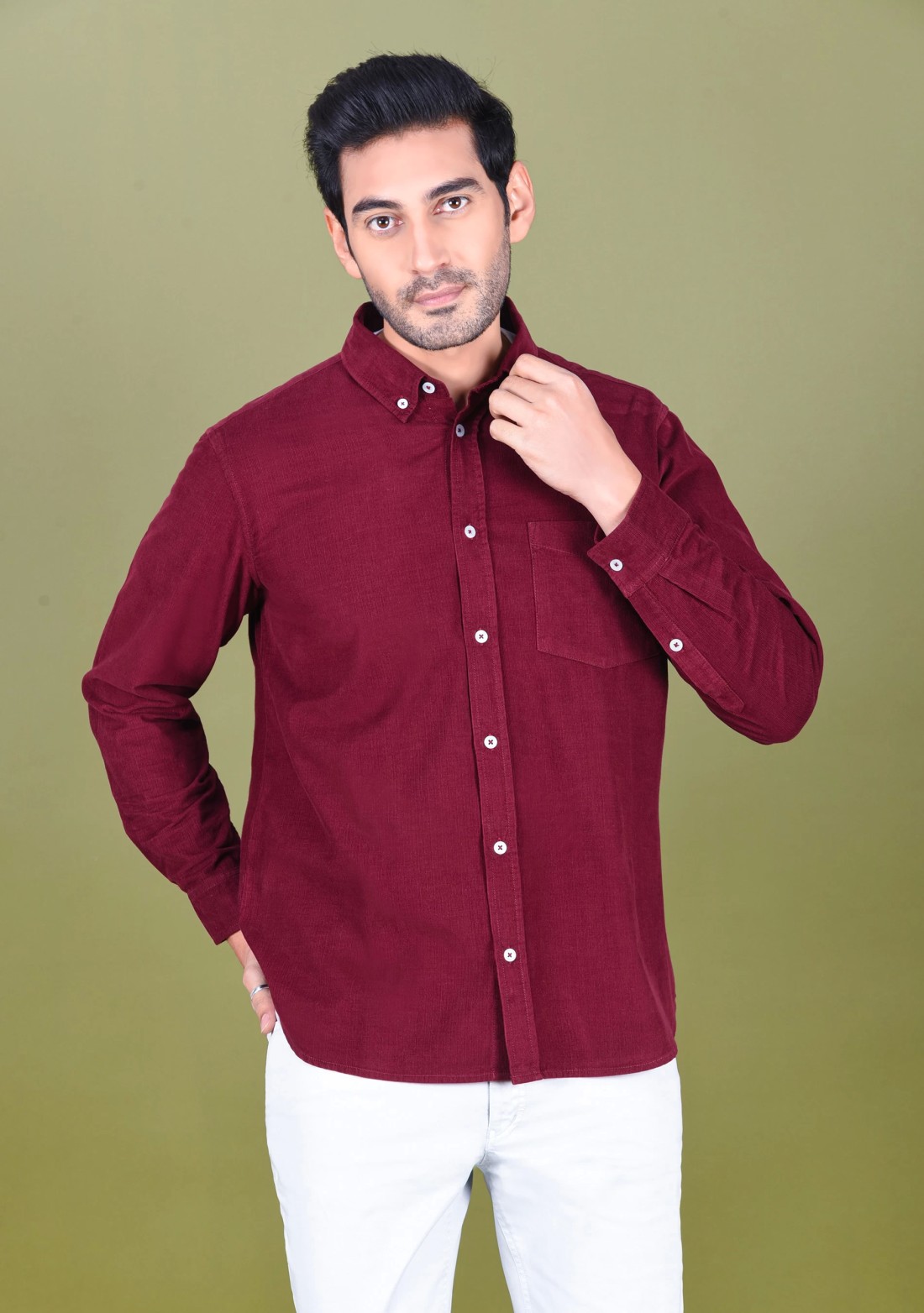 Maroon Regular Fit Corduroy Men's shirt