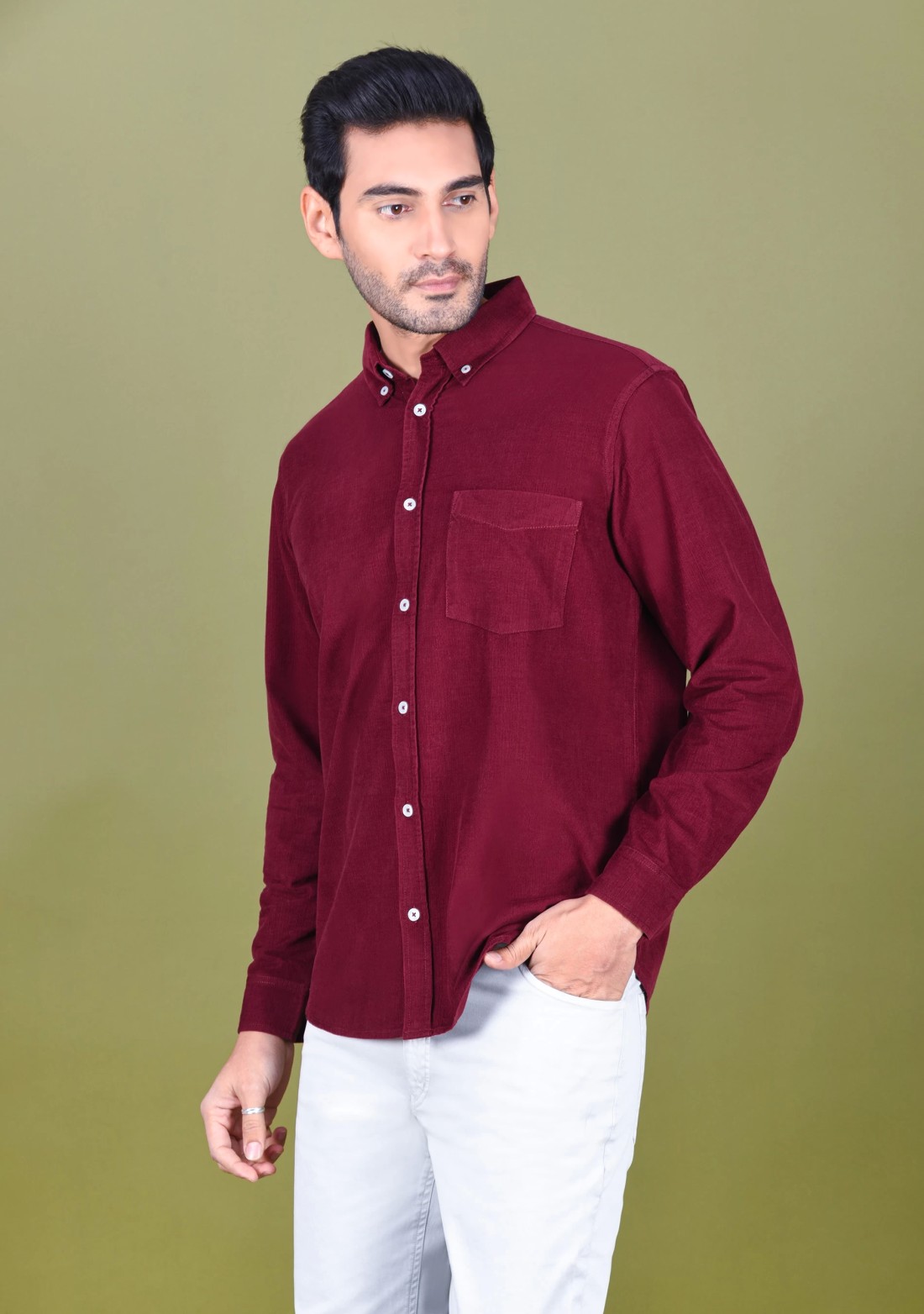 Maroon Regular Fit Corduroy Men's shirt