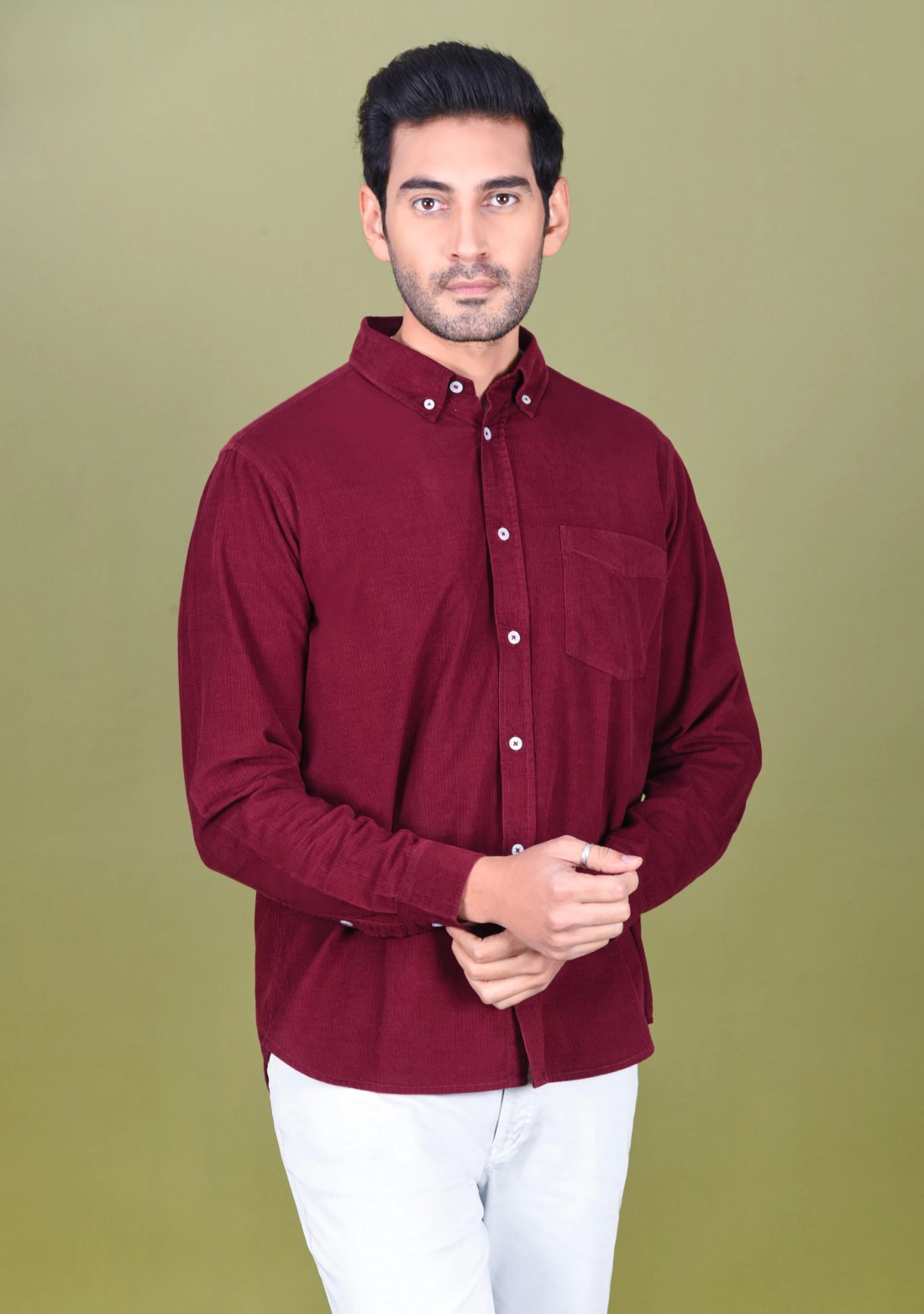 Maroon Regular Fit Corduroy Men's shirt