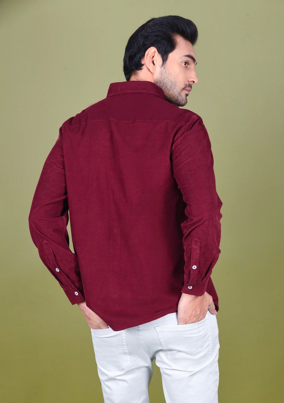 Maroon Regular Fit Corduroy Men's shirt