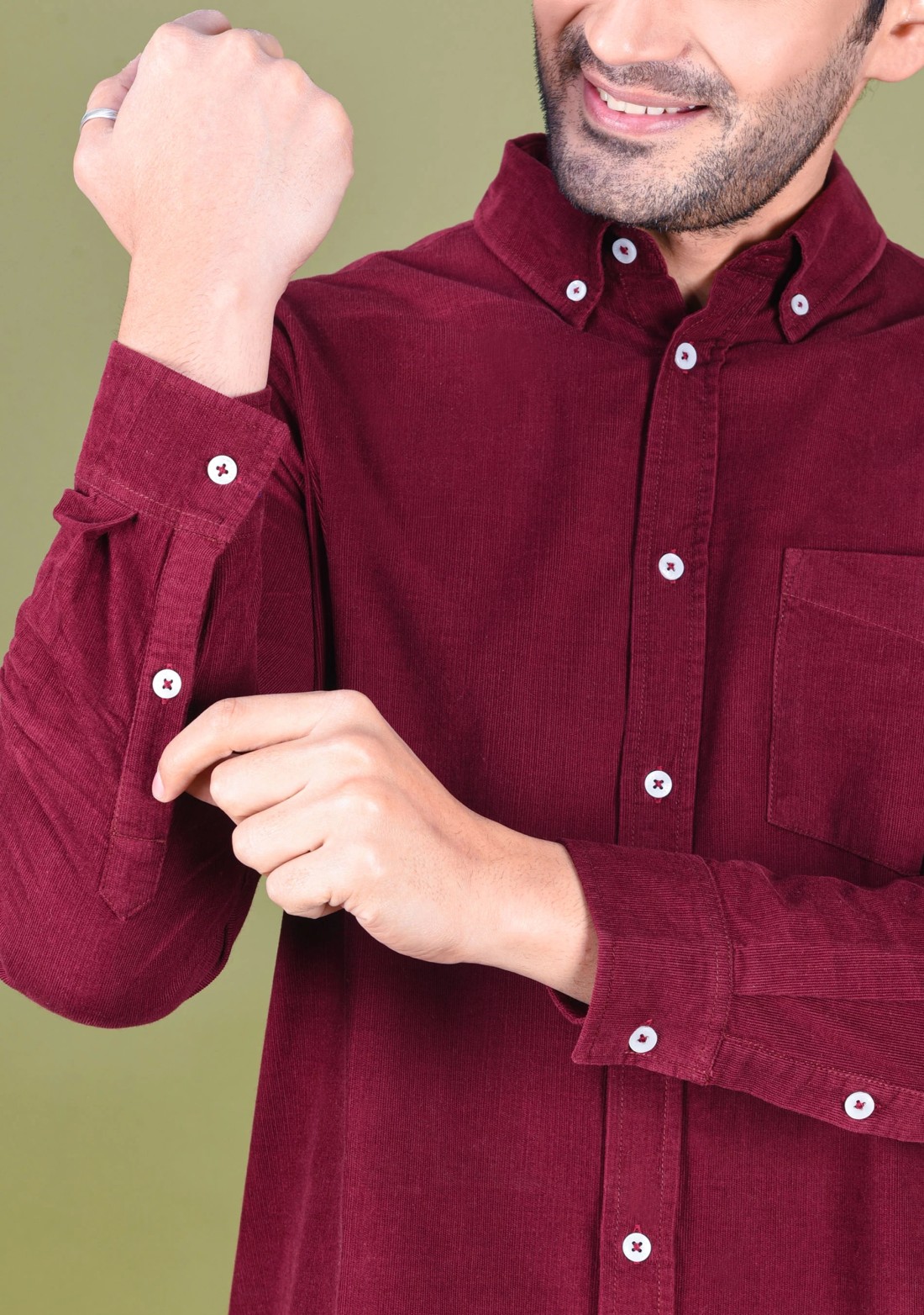 Maroon Regular Fit Corduroy Men's shirt