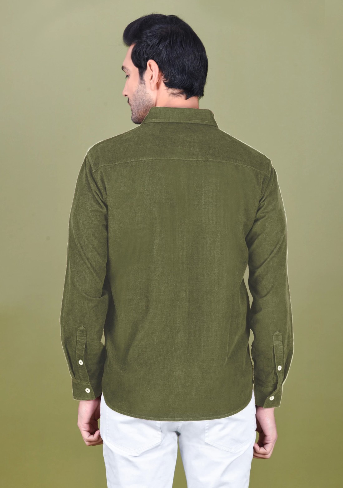 Olive Regular Fit Corduroy Men's Shirt