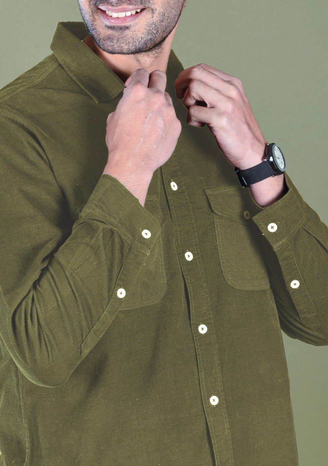 Olive Regular Fit Corduroy Men's Shirt