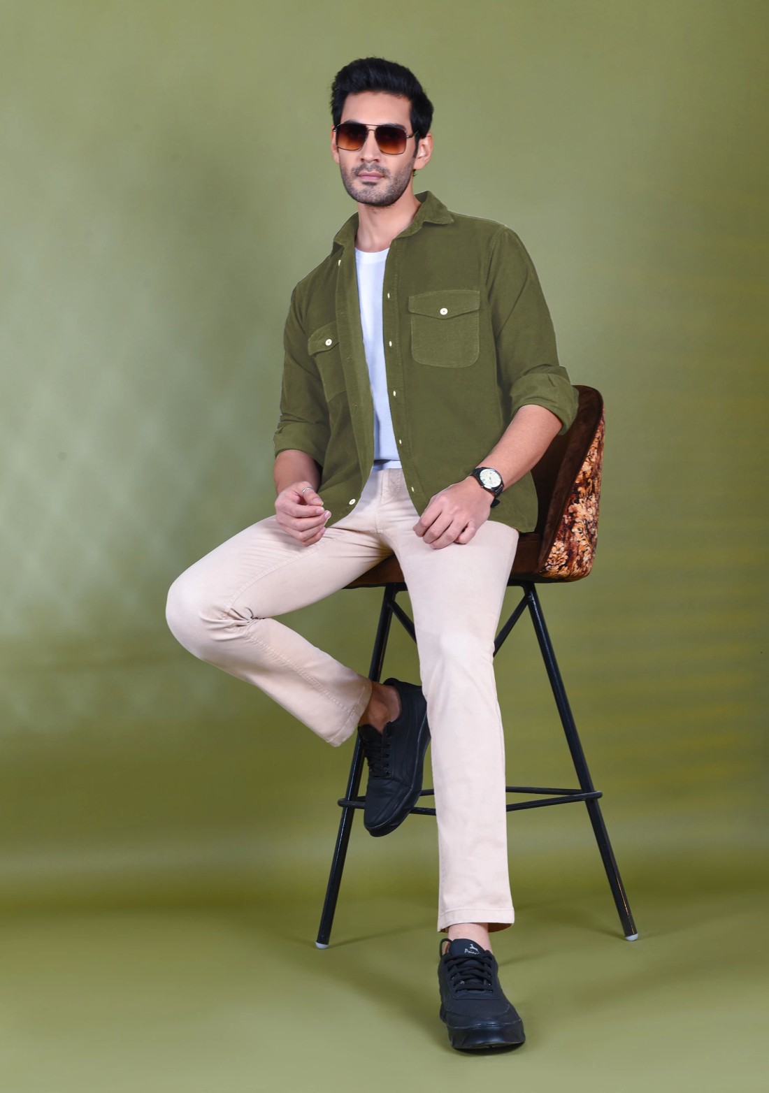 Olive Regular Fit Corduroy Men's Shirt