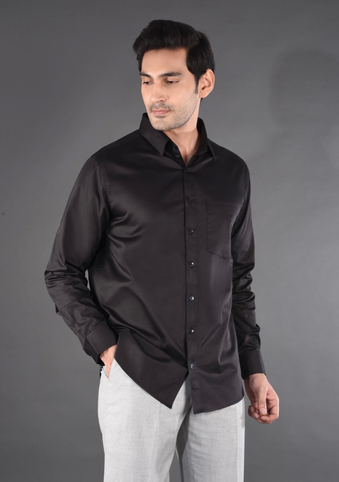 Black Fine Giza Cotton Men's Formal Shirt