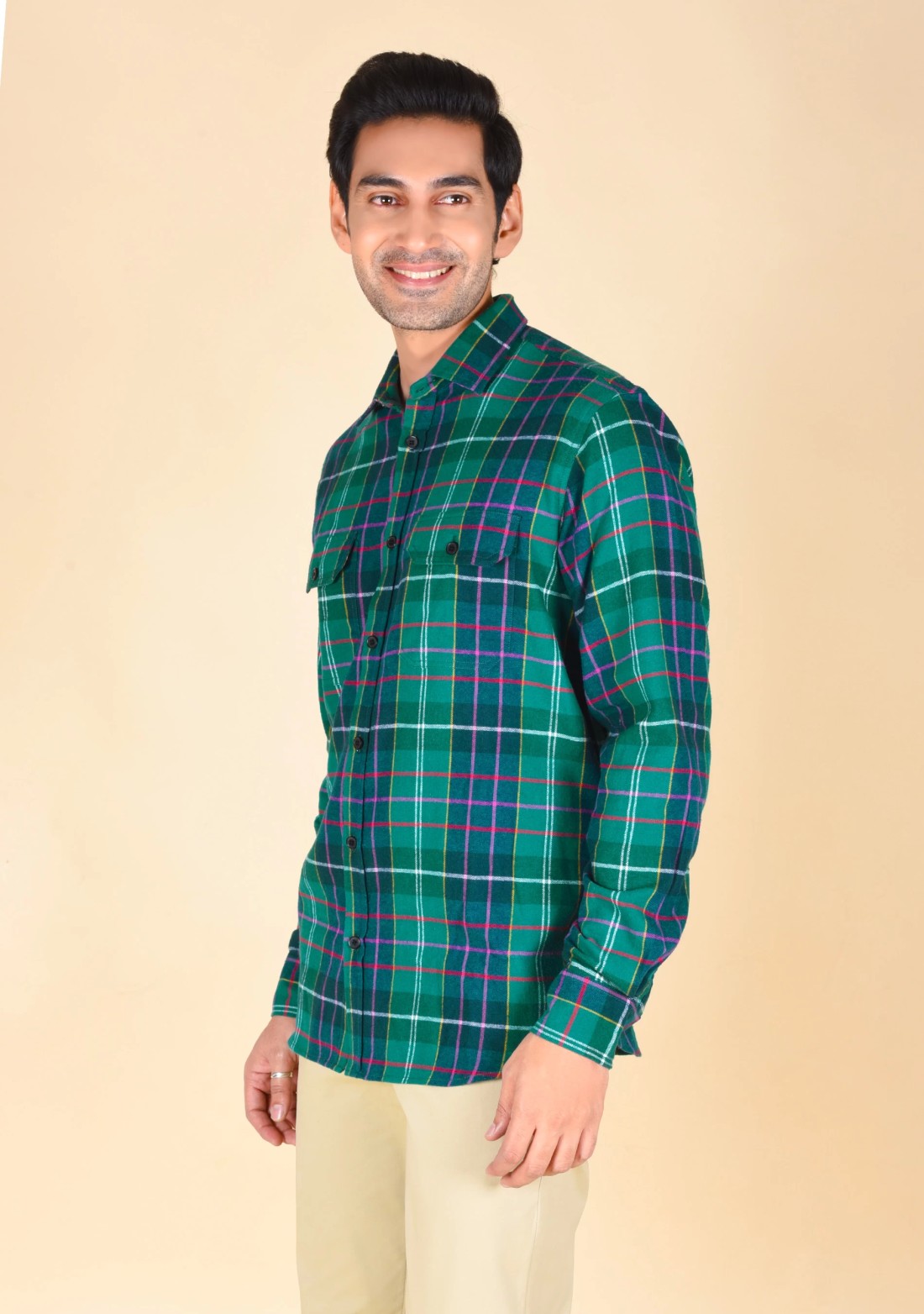 Olive Flannel Regular Fit Men's Shirt