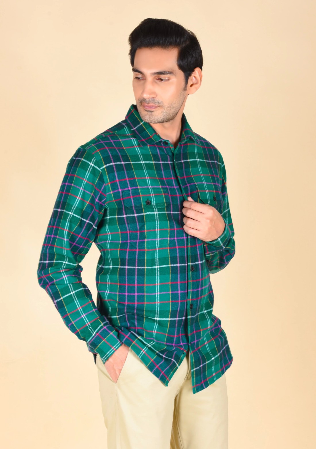 Olive Flannel Regular Fit Men's Shirt