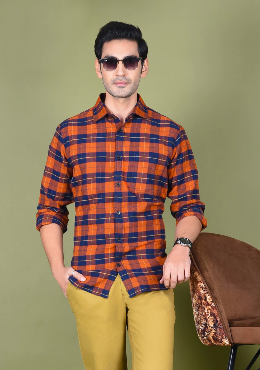 Rust Check Flannel Regular Fit Men's Shirt