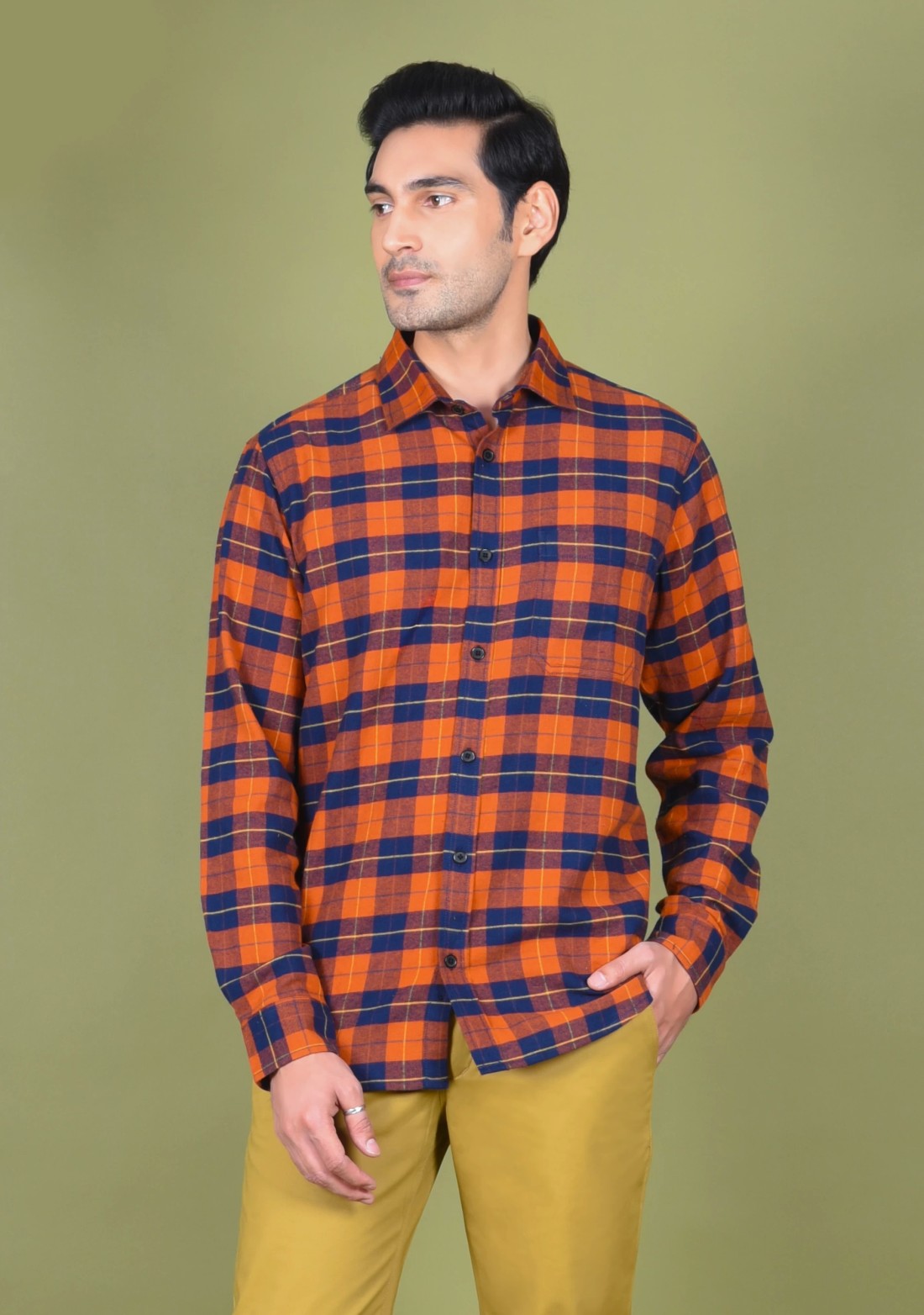 Rust Check Flannel Regular Fit Men's Shirt