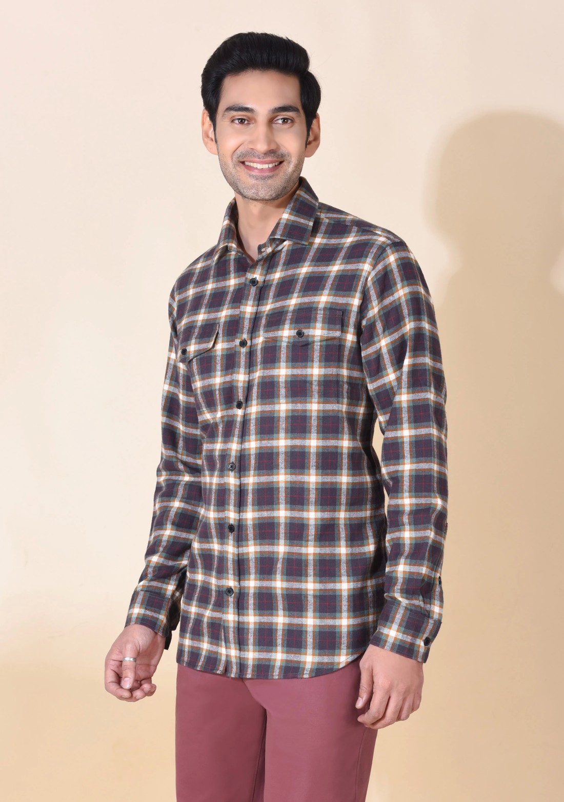 Brown Flannel Regular Fit Men's Shirt