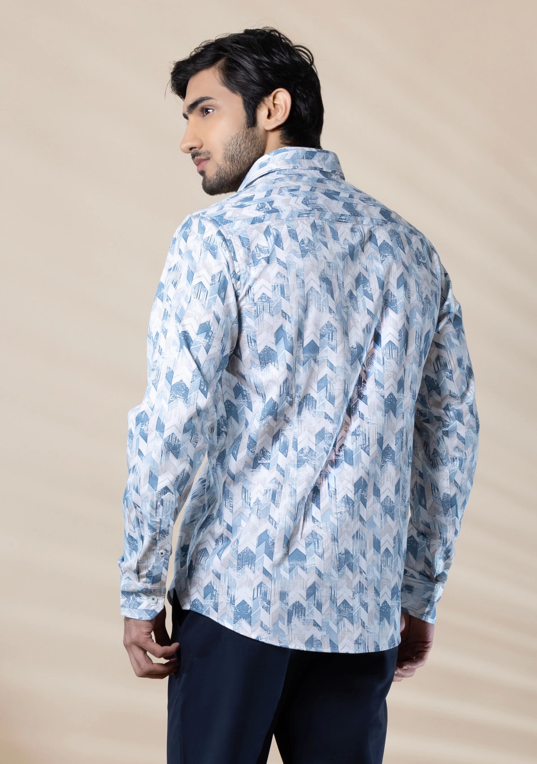 Blue Men's Slim Fit Cotton Printed Shirt