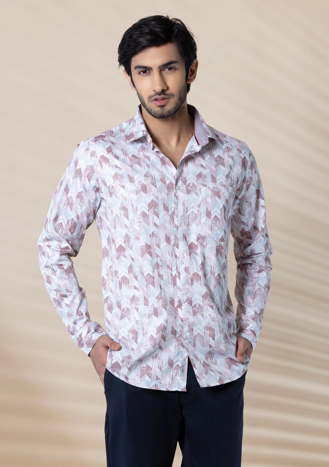 Light Brown Men's Slim Fit Cotton Printed Shirt