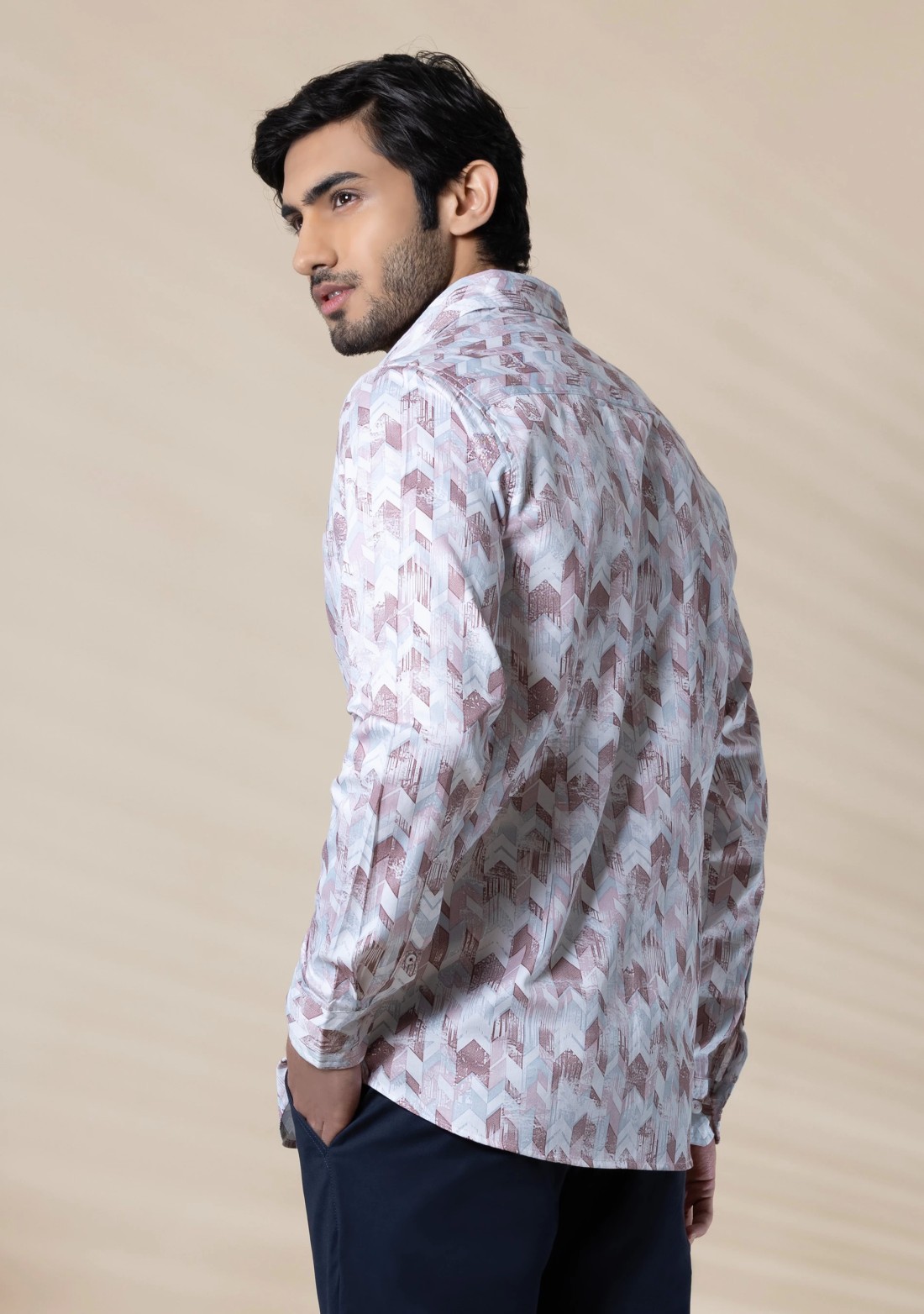 Light Brown Men's Slim Fit Cotton Printed Shirt