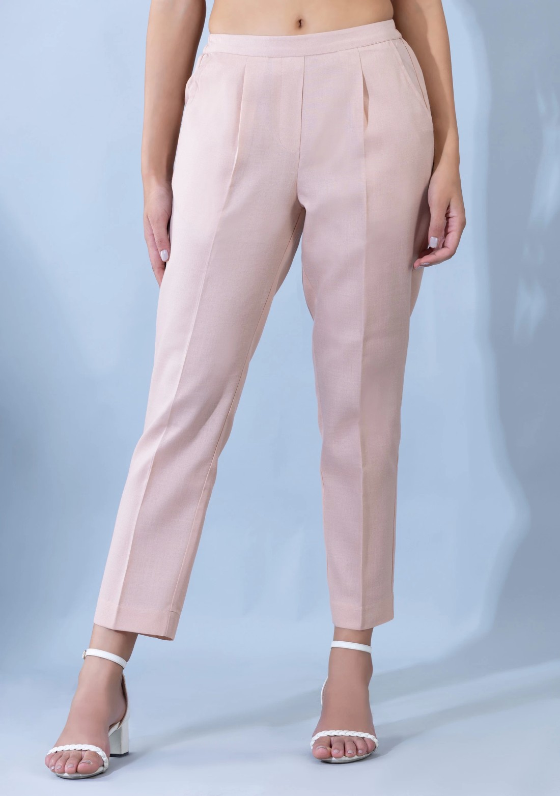 Soft Peach Slub Casual Narrow Pants