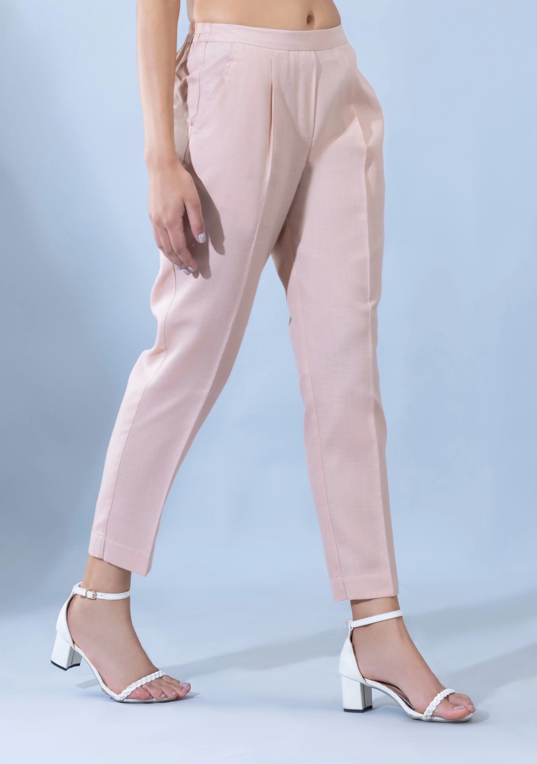 Soft Peach Slub Casual Narrow Pants