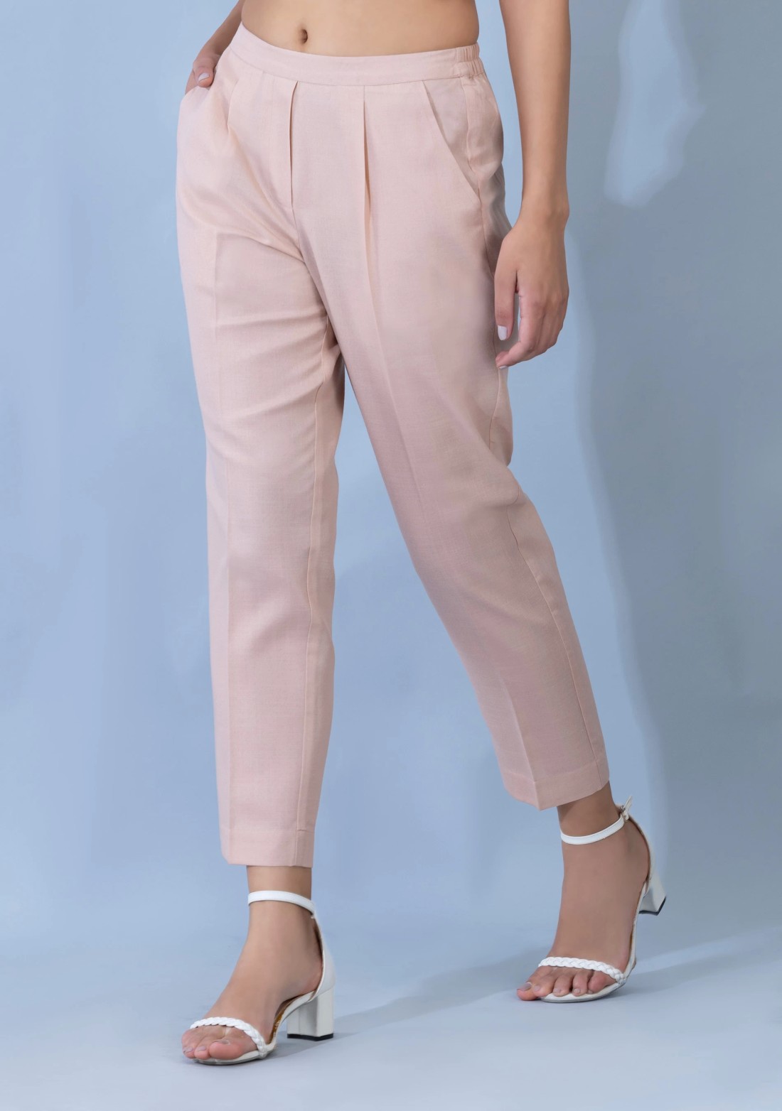 Soft Peach Slub Casual Narrow Pants