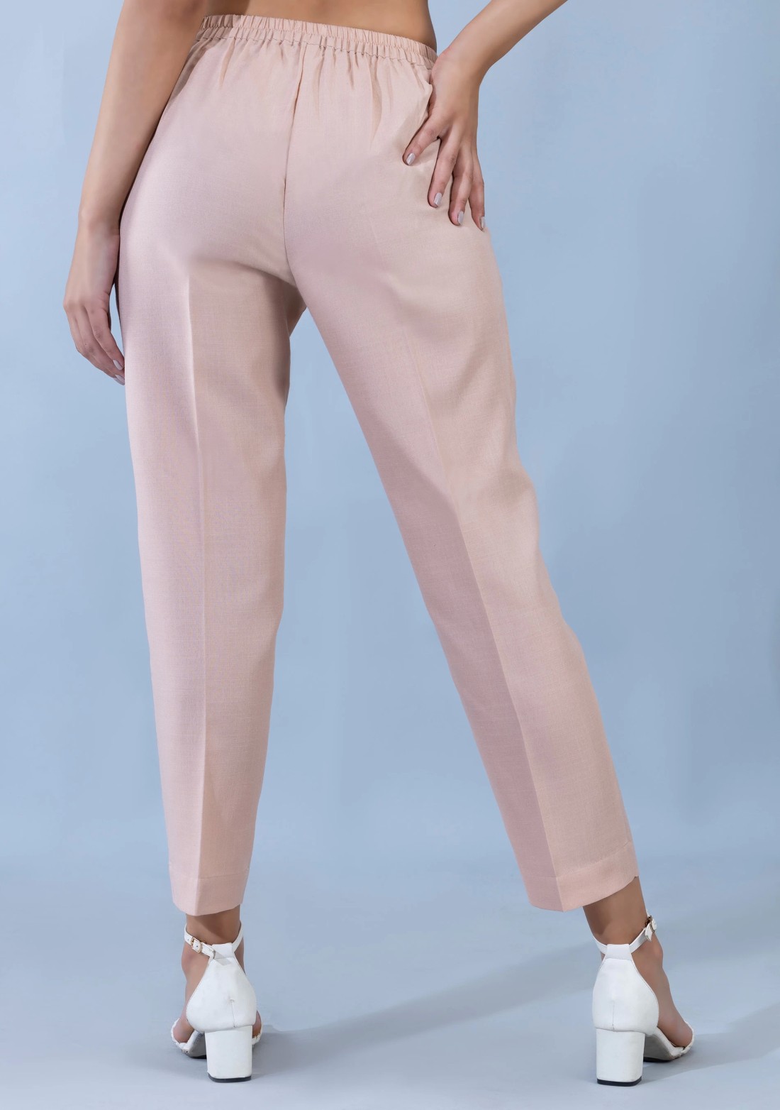 Soft Peach Slub Casual Narrow Pants