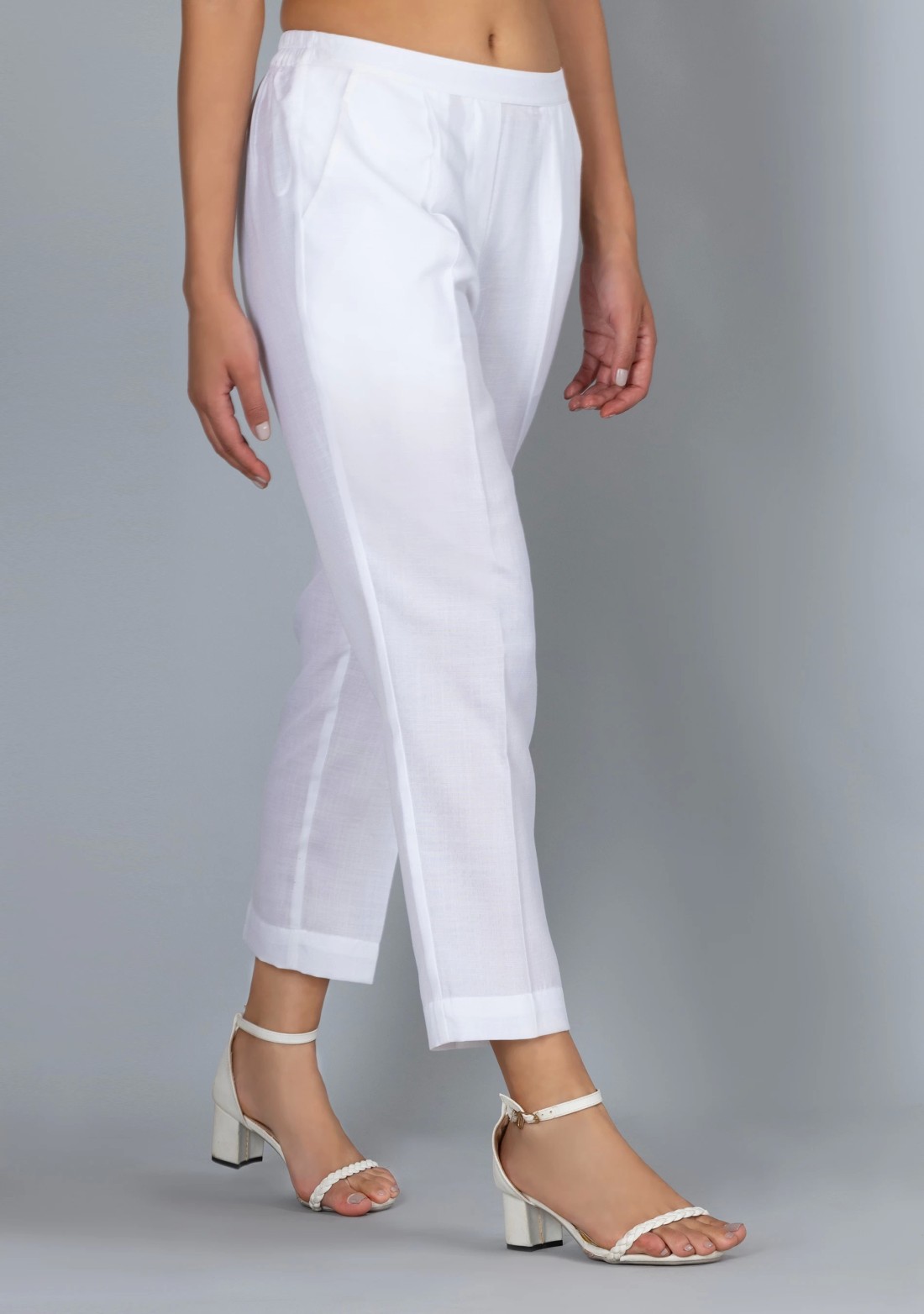 White Slub Casual Narrow Pants