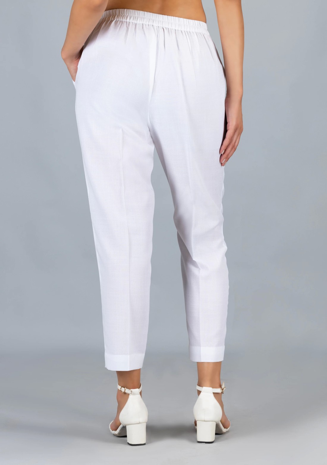 White Slub Casual Narrow Pants