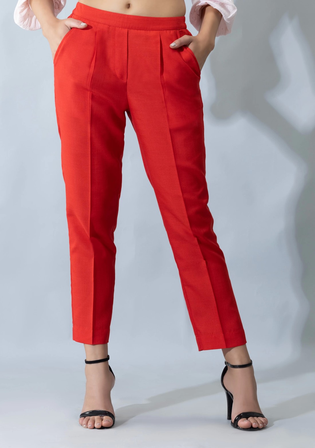 Red Slub Casual Narrow Pants