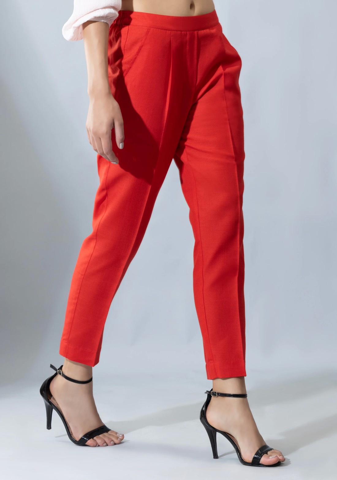 Red Slub Casual Narrow Pants