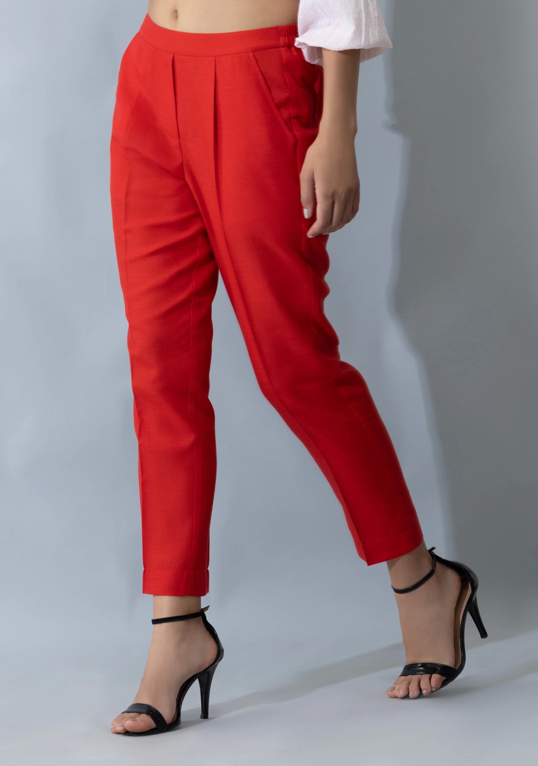 Red Slub Casual Narrow Pants